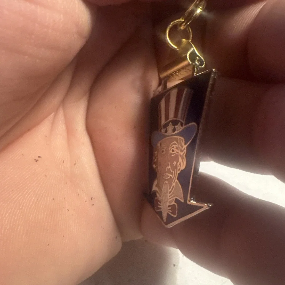 Vintage Uncle Sam America Usa Watch FOB Key Chain Antique Charm Pendant W‎ Clasp